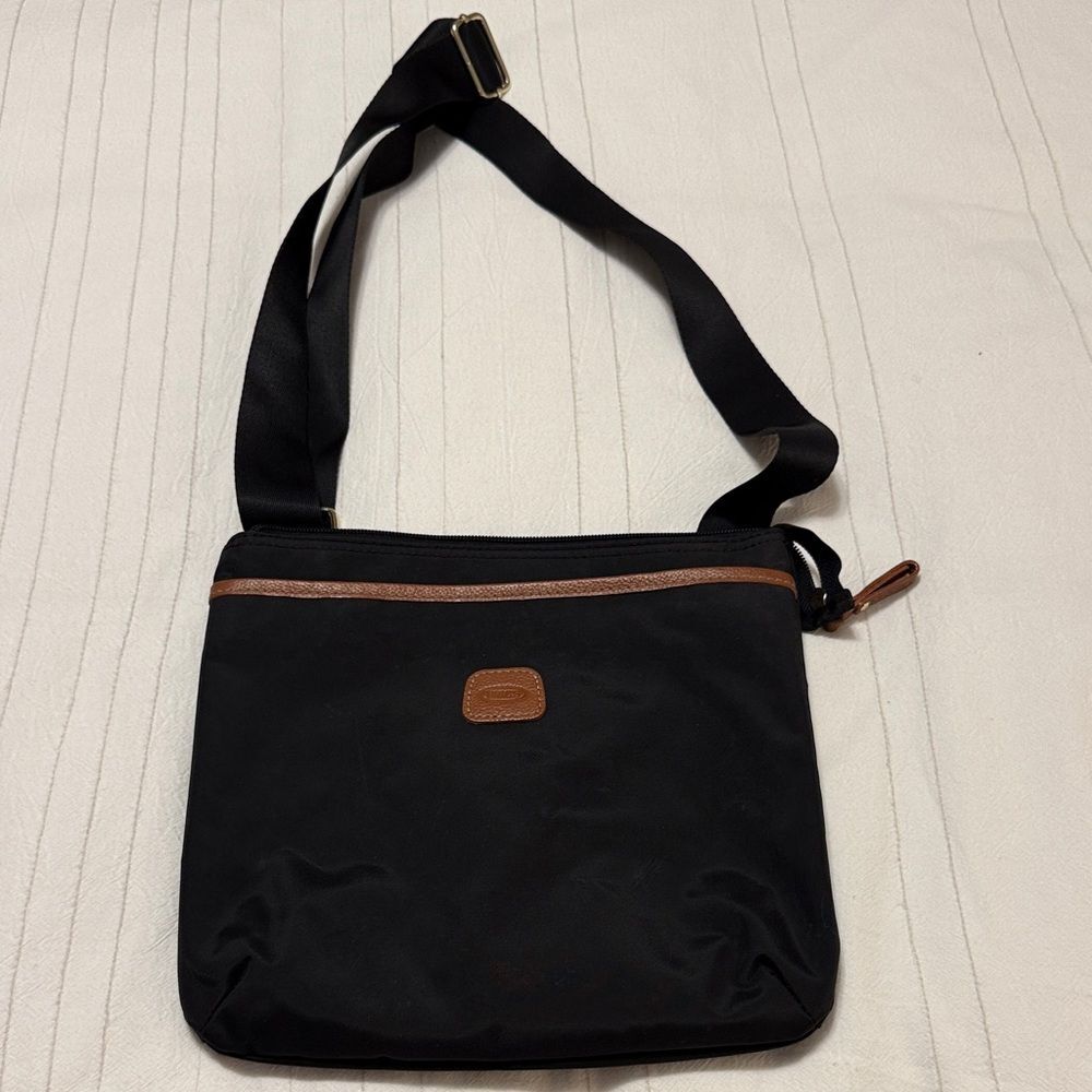 Bric's Milano Black Nylon Leather Trim 5Pocket ZipTop Adjustable Strap Crossbody